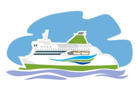 Passagierschiff. Fährschiff. Fracht- und Passagierflugzeug. Seeverkehr. Vektorbild für Drucke, Poster und Illustrationen.