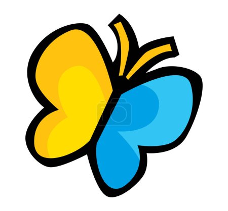 Schmetterling mit gelben und blauen Flügeln. Vektorbild für Symbole, Logo oder Illustrationen.