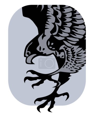 Falkenjagd. Ein Falke greift seine Beute an. Stilisierte Zeichnung. Vektorbild für Drucke, Poster und Illustrationen.