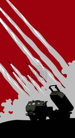 Rocket salvo. M142 HIMARS lanzacohetes múltiple. Imagen vectorial para impresiones, póster e ilustraciones.