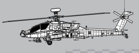 Illustration for Boeing AH-64E Apache Guardian. Attack helicopter. Side view. Image for illustration and infographics. - Royalty Free Image