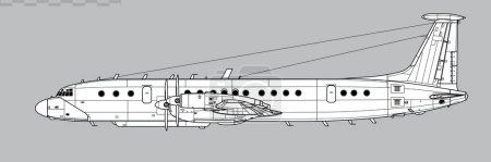 Illustration for Ilyushin Il-22M-11 Zebra. Coot. Airborne command post. Side view. Image for illustration and infographics. - Royalty Free Image