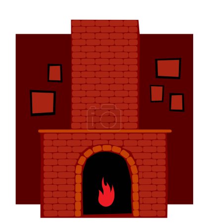 Fireside. Fireplace. Flame in the hearth. A mantel in a cozy corner of the house. Vector image for prints, poster and illustrations.