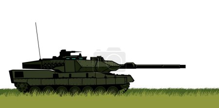 Leopard 2 char de combat principal dans un champ parmi l'herbe verte. Image vectorielle pour gravures, affiches et illustrations.