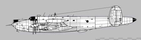 Illustration for Avro Shackleton MR.3. Maritime reconnaissance, patrol and anti-shipping aircraft. Side view. Image for illustration and infographics. - Royalty Free Image