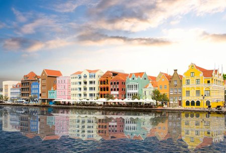 Photo for Beautiful sunset sky above Willemstad embankment, Curacao - Royalty Free Image