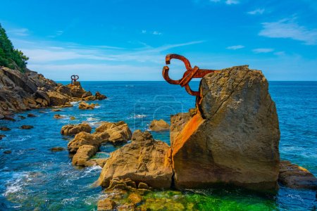 Photo for Peine de los Vientos sculpture at seaside of San Sebastian, Spain. - Royalty Free Image