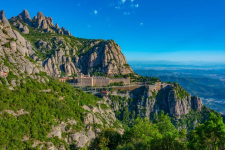 Photo for Panorama view of Santa Maria de Montserrat abbey in Spain. - Royalty Free Image