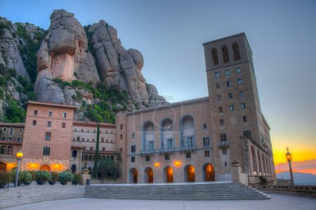 Photo for Sunrise over Santa Maria de Montserrat abbey in Spain. - Royalty Free Image