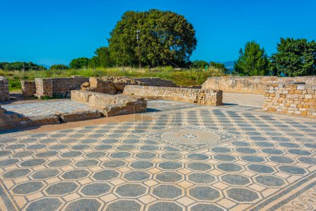 Photo for Ancient mosaic at ancient site Empuries in Catalunya, Spain. - Royalty Free Image