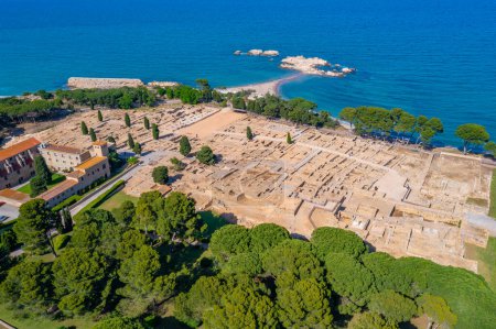 Photo for Panorama view of roman ruins of ancient site Empuries in Catalunya, Spain. - Royalty Free Image