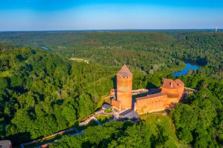 Aerial view of the Turaida castle in Latvia.
