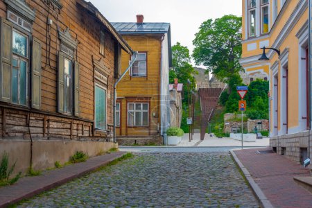 Photo for Timber houses in the old town of Rakvere, Estonia. - Royalty Free Image