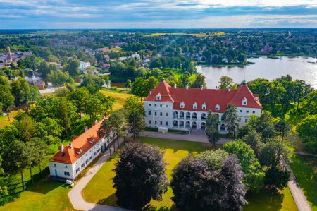 Aerial view of Birzai Castle in Lithuania.