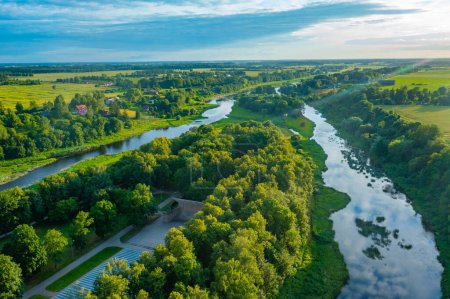 Photo for Aerial view of confluence of Nemunelis and Musa rivers at Bauska in Latvia. - Royalty Free Image