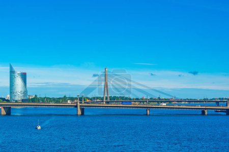 Photo for View of the Vansu tilts bridge over Daugava river in Riga, Latvia.. - Royalty Free Image
