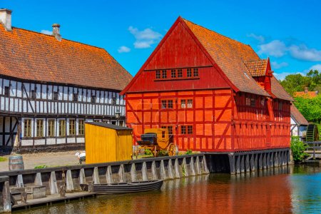 Photo for Colorful houses in Den Gamle By open-air museum in Aarhus, Denmark. - Royalty Free Image