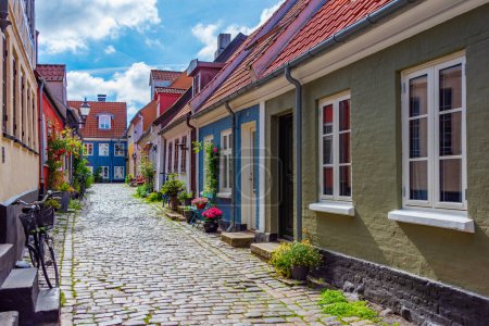 Colorful street in Danish town Aalborg.