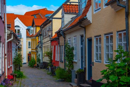 Colorful street in Danish town Aalborg.