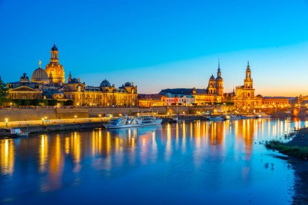 Sunset panorama view of German town Dresden.