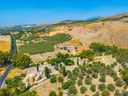 Vista aérea del sitio arqueológico de Gortyna en Creta, Grecia.