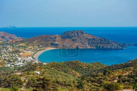 Panorama view of Greek town Plakias at Crete island.