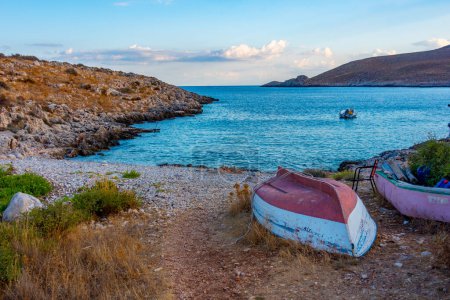 Photo for Boats at Cape Tenaro at Peloponnese peninsula in Greece. - Royalty Free Image