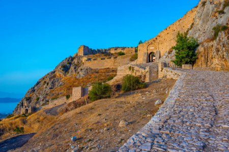 View of Acrocorinth castle in Greece.
