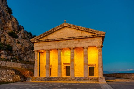 Photo for Sunset view of the Holy Church of Saint George at Greek island Corfu. - Royalty Free Image