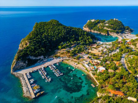 Photo for Aerial view of coastline of Paleokastritsa on Greek island Corfu. - Royalty Free Image