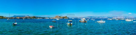 Photo for Boats mooring next to the Palaio Frourio at Greek island Corfu. - Royalty Free Image