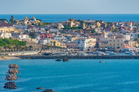Panorama view of Italian city Forio at Ischia island.