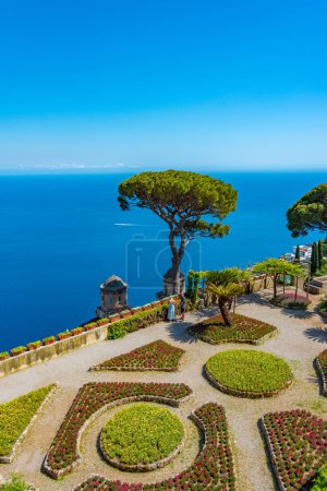 Photo for Colorful, symmetrical garden at Villa Rufolo in Ravello, Italy. - Royalty Free Image