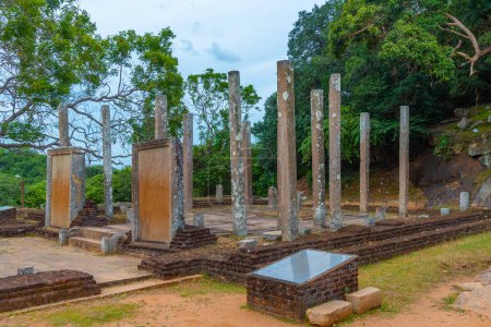 Photo for Stone slab inscription at Mihintale buddhist site in Sri Lanka. - Royalty Free Image