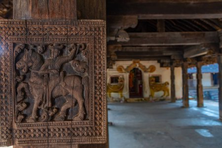 Photo for Wooden ornaments at the Embekka temple near Kandy, Sri Lanka. - Royalty Free Image
