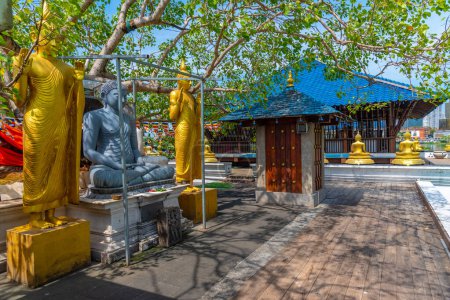 Foto de Estatuas de buda dorada en el templo budista Gangarama Seema Malakaya en Colombo, Sri Lanka. - Imagen libre de derechos