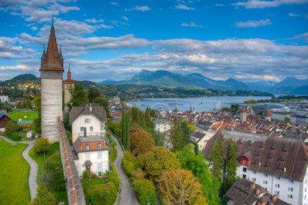 Photo for Fortification overlooking the old town of Luzern, Switzerland. - Royalty Free Image