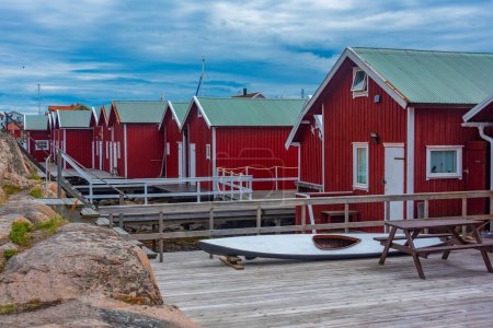 Photo for Colorful wooden sheds at Swedish village Smogen. - Royalty Free Image