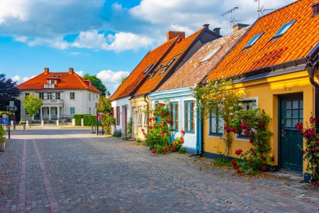 Photo for Traditional colorful street in Swedish town Ystad. - Royalty Free Image