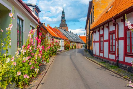 Traditionelle bunte Straße in der schwedischen Stadt Ystad.