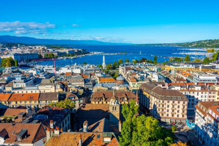 Aerial view of Geneva from Cathedral Saint Pierre, Switzerland.