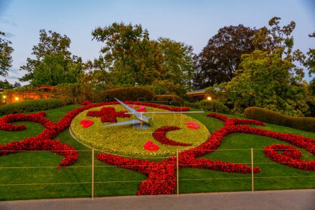 Photo for Sunset view of Flower clock in the swiss city Geneva. - Royalty Free Image