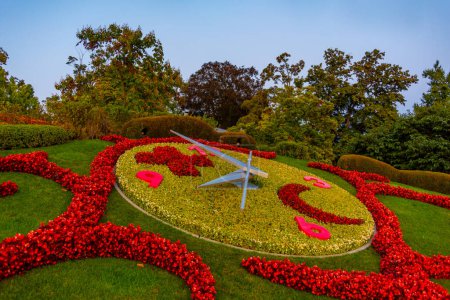 Photo for Sunset view of Flower clock in the swiss city Geneva. - Royalty Free Image