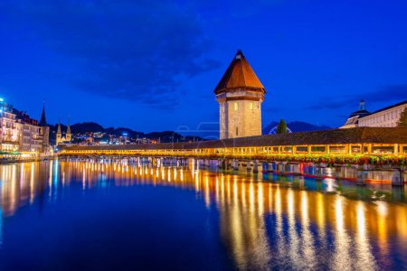 Photo for Night view of Kapellbruecke at Swiss town Luzern. - Royalty Free Image
