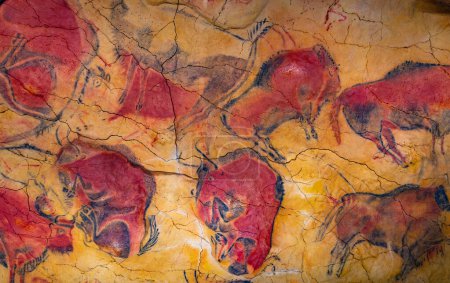 Photo for Santillana del Mar, Spain, June 12, 2022: Rock paintings at the replica of Altamira cave at Santillana del Mar in Spain. - Royalty Free Image
