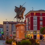 Burgos, Spain, June 4, 2022: Sunset view of statue of El Cid in Spanish town Burgos.