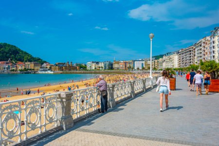 Photo for San Sebastian, Spain, June 2, 2022: View of seaside promenade at San Sebastian, Spain. - Royalty Free Image
