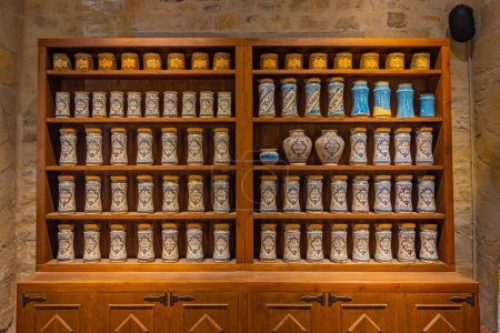 Photo for Vallbona de les Monges, Spain, May 29, 2022: Medieval pharmacy at the cistercian monastery of Santa Maria of Vallbona de les Monges, Spain. - Royalty Free Image