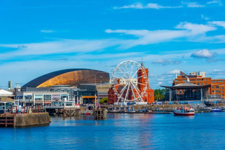 Photo for Cardiff, Wales, September 17, 2022: Skyline of Cardiff bay and Mermaid Quay in Wales, UK. - Royalty Free Image