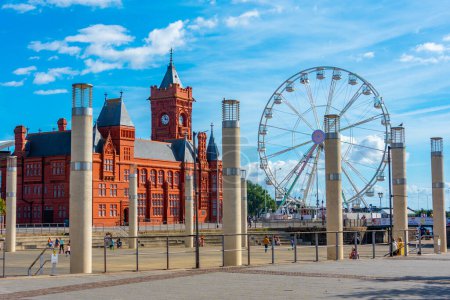 Photo for Cardiff, Wales, September 17, 2022: Pierhead building and Ferris wheel at Cardiff bay in Wales, UK. - Royalty Free Image